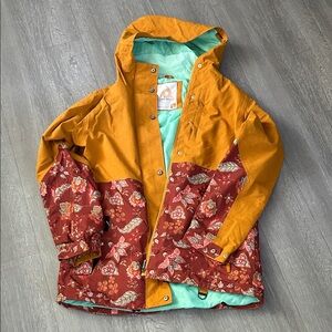 Aperture Mustard & Maroon Floral Hooded Ski Jacket